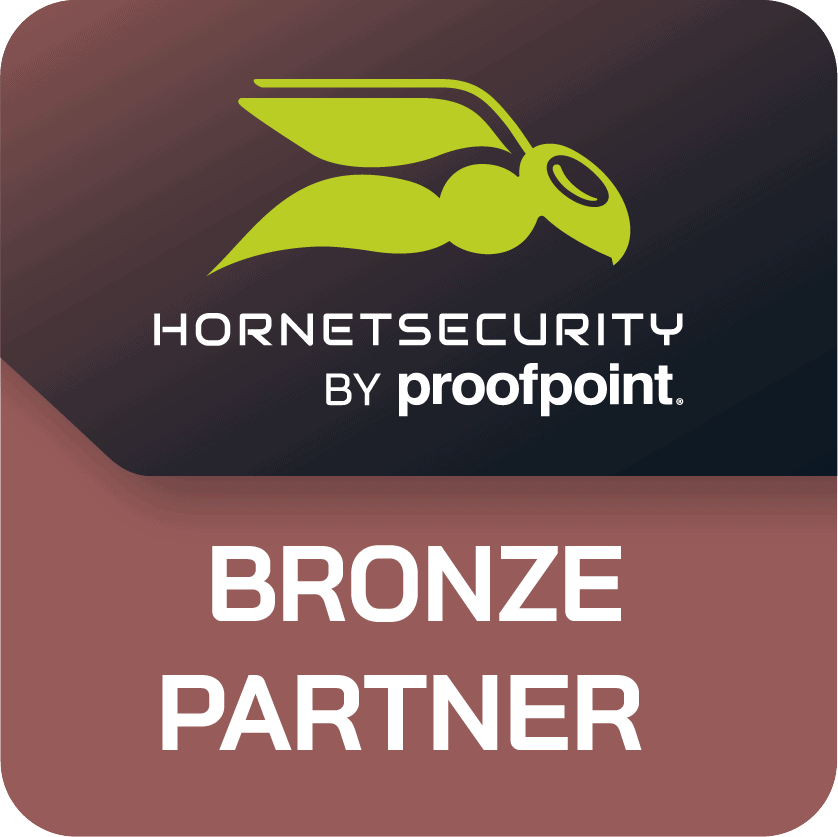Bronze Partner badge for Hornetsecurity by proofpoint with hornet security logo.