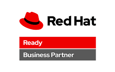 Red Hat logo with Ready and Business Partner labels for AI-driven solutions.